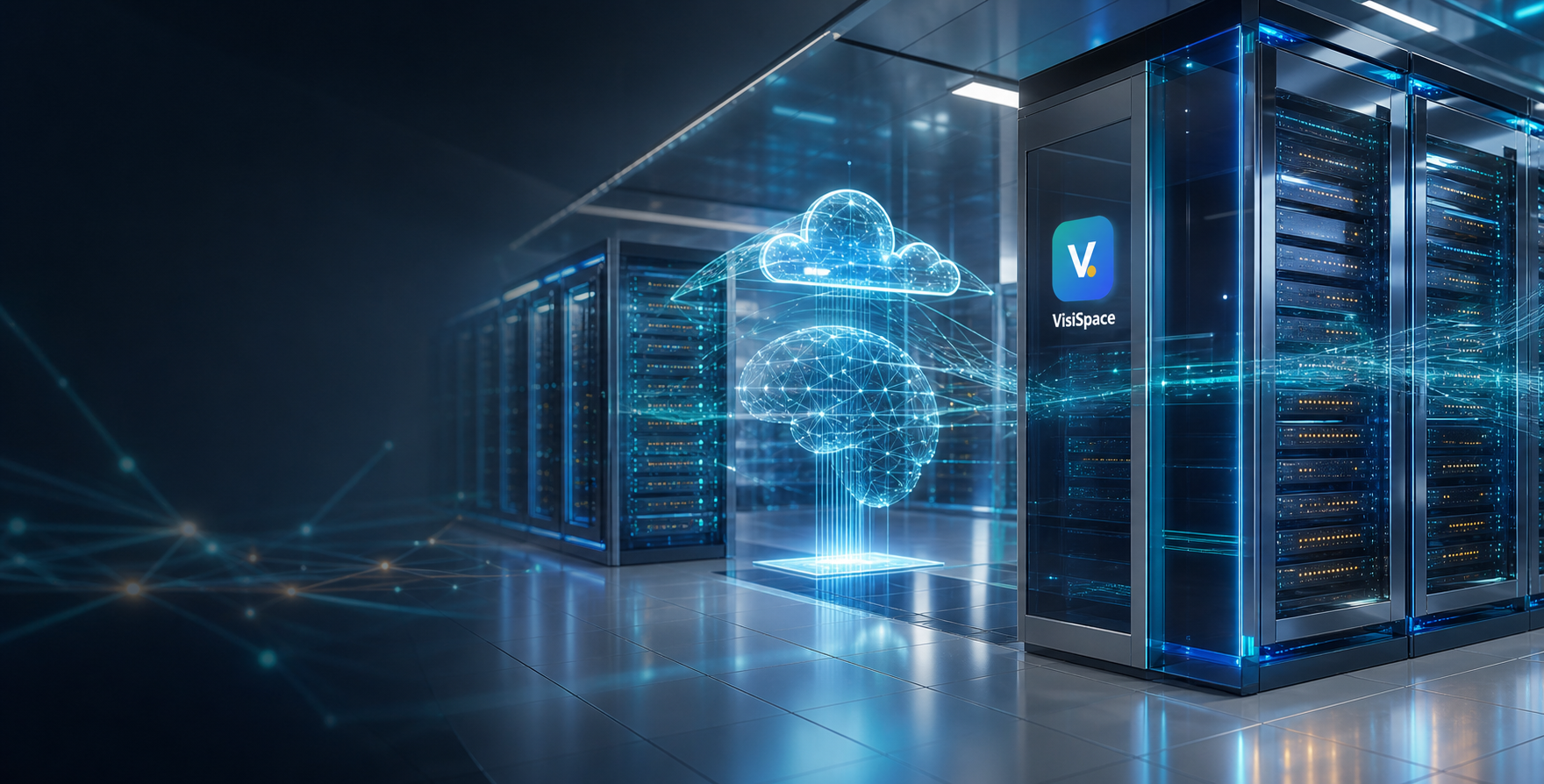 Modern VisiSpace data center infrastructure with secure cloud network visualization